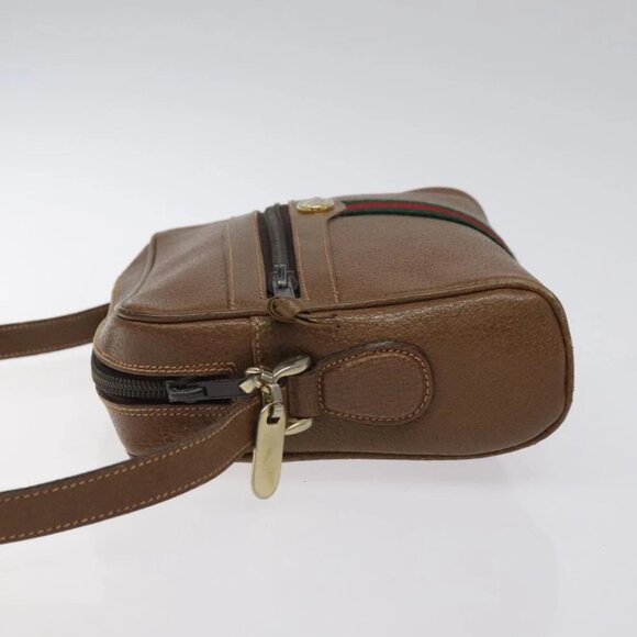 GUCCI Web Sherry Line Shoulder Bag Leather Brown Gold Auth - Picture 10 of 16